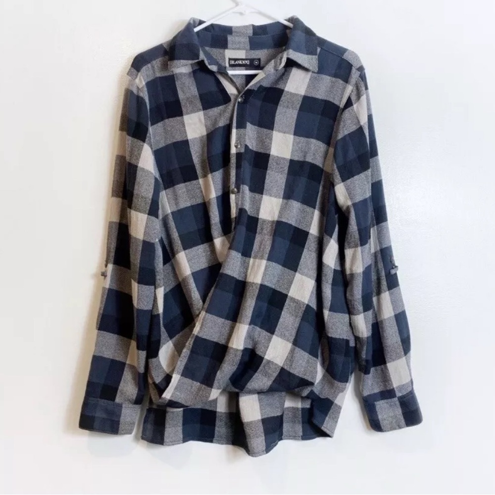 Blank Nyc Black/Tan/Navy Plaid Blouse